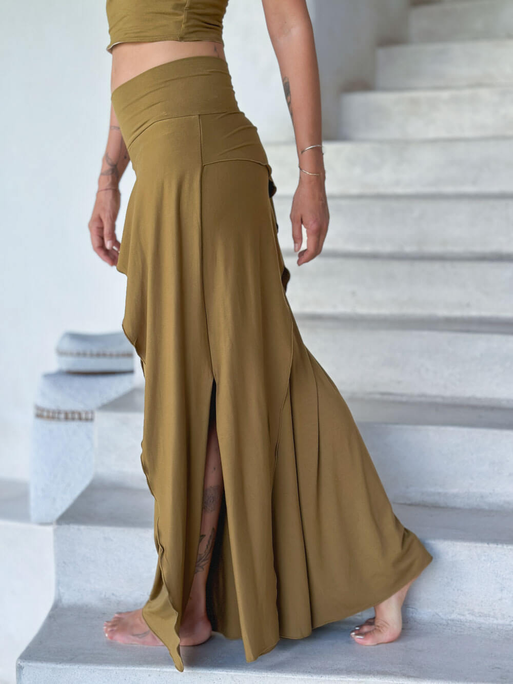 Cross Over Wide Leg Slit Flare Pants | Women's Plant-Based