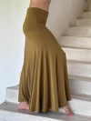 women's plant based rayon jersey stretchy golden brass color hourglass convertible maxi skirt and dress #color_brass