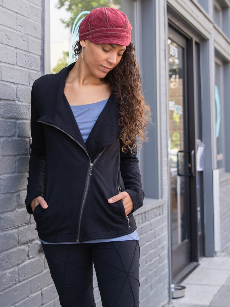Bamboo Cotton Fleece Zipper Moto Jacket, Women's Eco-Friendly Outerwear