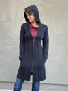 caraucci black bamboo fleece hooded jackets with pocket #color_black