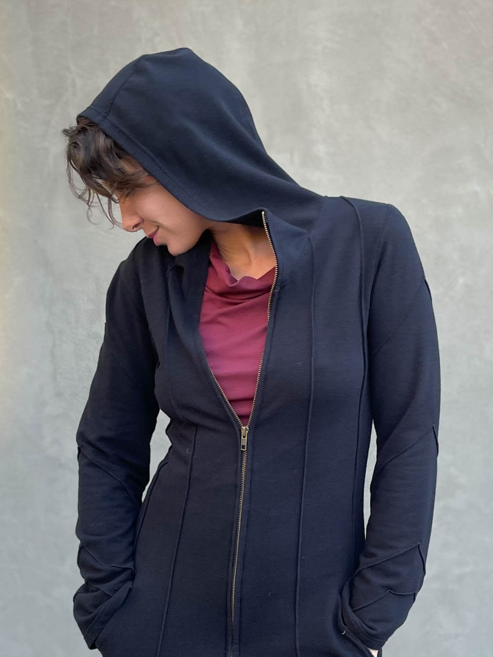 caraucci black bamboo fleece hooded jackets with pocket #color_black