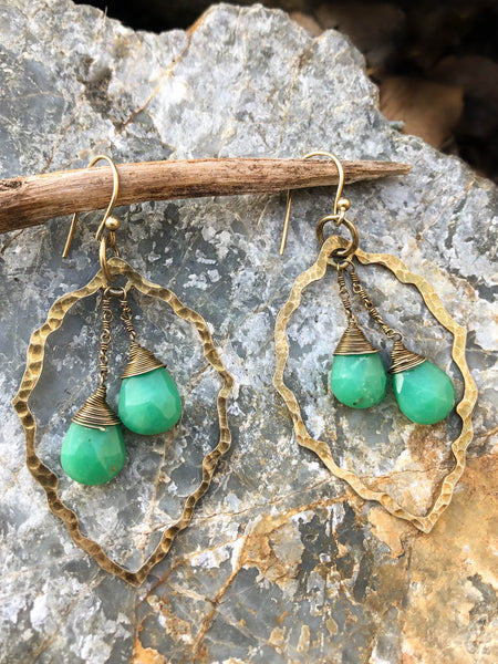 Chrysocolla Earrings, Semi Precious Stone, Copper in top Chrysocolla, Pinch Bail, Gold Vermeil, Chrysocolla Earrings, KarenWolfeCreations