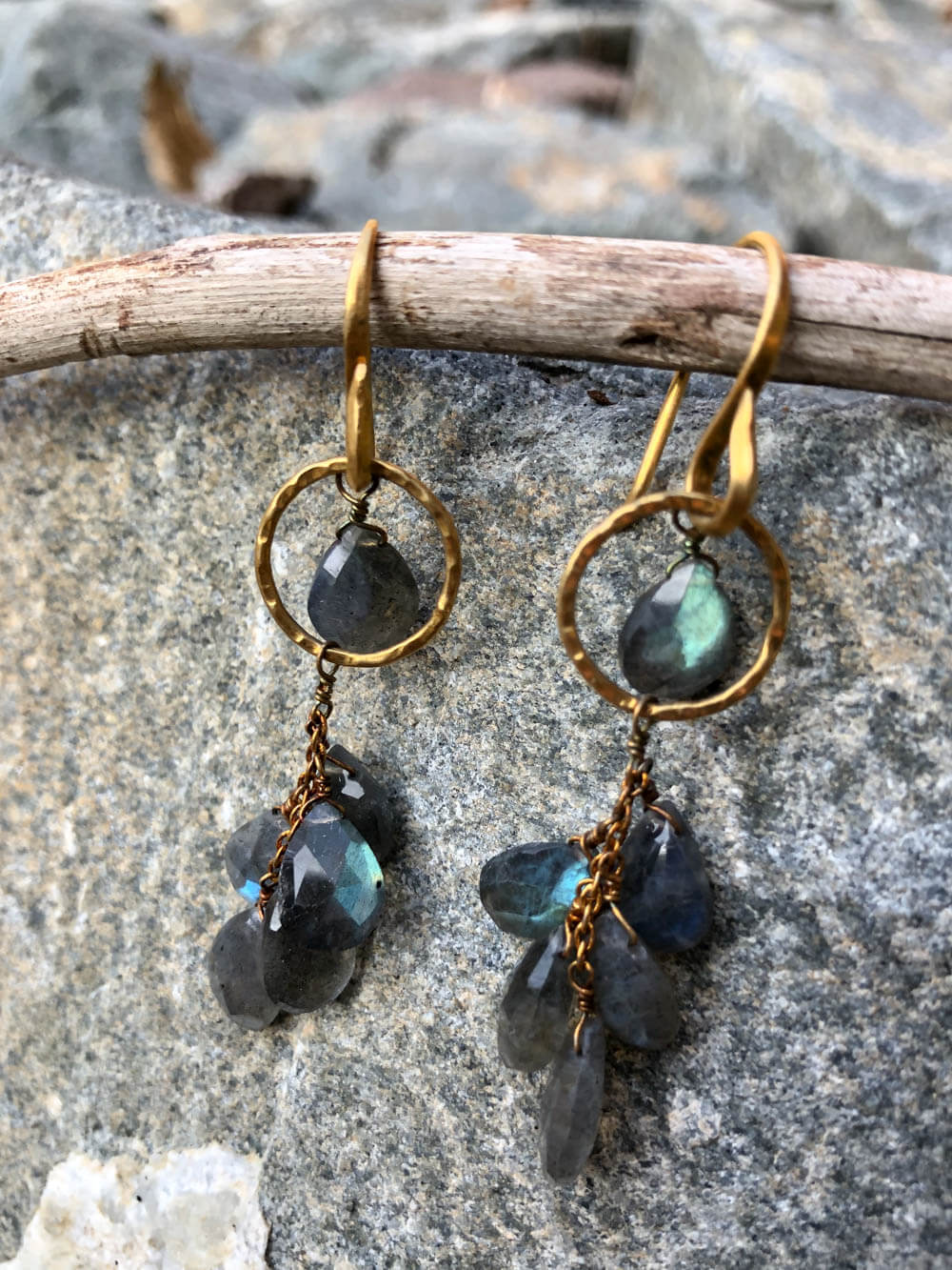 Labradorite Gold Droplets Earring