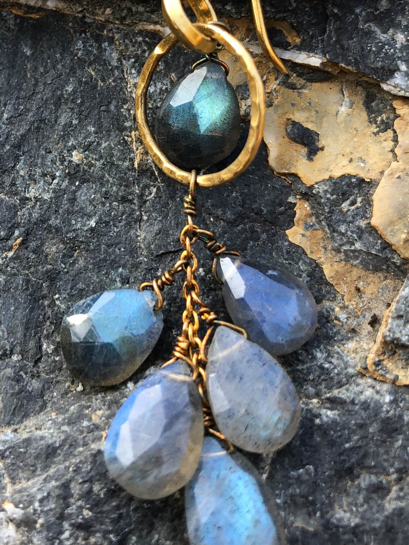 Labradorite Gold Droplets Earring