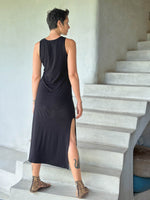 caraucci black sleeveless side slit long tunic or dress #color_black