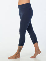 caraucci women's plant-based rayon jersey lycra navy blue capri leggings #color_navy