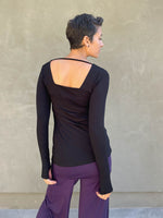 caraucci black long sleeve square neck top #color_black