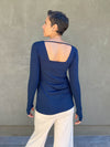 caraucci navy blue long sleeve square neck top #color_navy