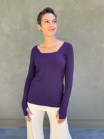 caraucci purple long sleeve square neck top #color_plum