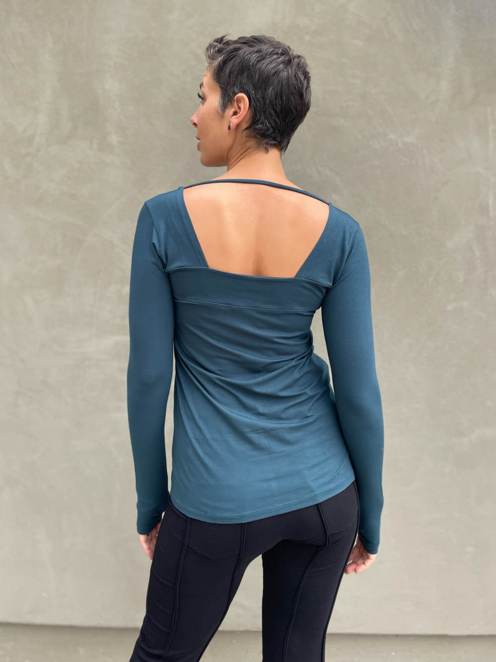 caraucci teal blue long sleeve square neck top #color_teal