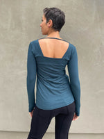 caraucci teal blue long sleeve square neck top #color_teal