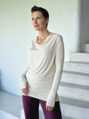 women's plant based rayon jersey lightweight long sleeve cream top with thumbholes #color_cream