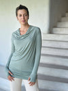 women's plant based rayon jersey lightweight long sleeve sage green top with thumbholes #color_moss