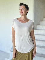 caraucci plant-based rayon jersey lightweight cream unstructured cap sleeve tee #color_cream