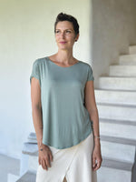 caraucci plant-based rayon jersey lightweight sage green unstructured cap sleeve tee #color_moss