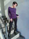 women's plant based rayon jersey long sleeve purple top with slight cowl neck and side ruching #color_plum
