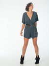 womens loose fit natural jersey teal one piece shortsie romper with hipstirr belt #color_teal