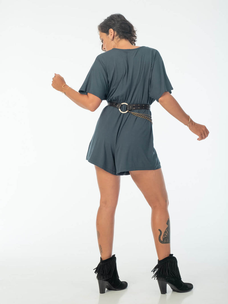 Women's Long Sleeve Denim Romper - Jumpsuit Romper Shorts - One Piece -  Medium