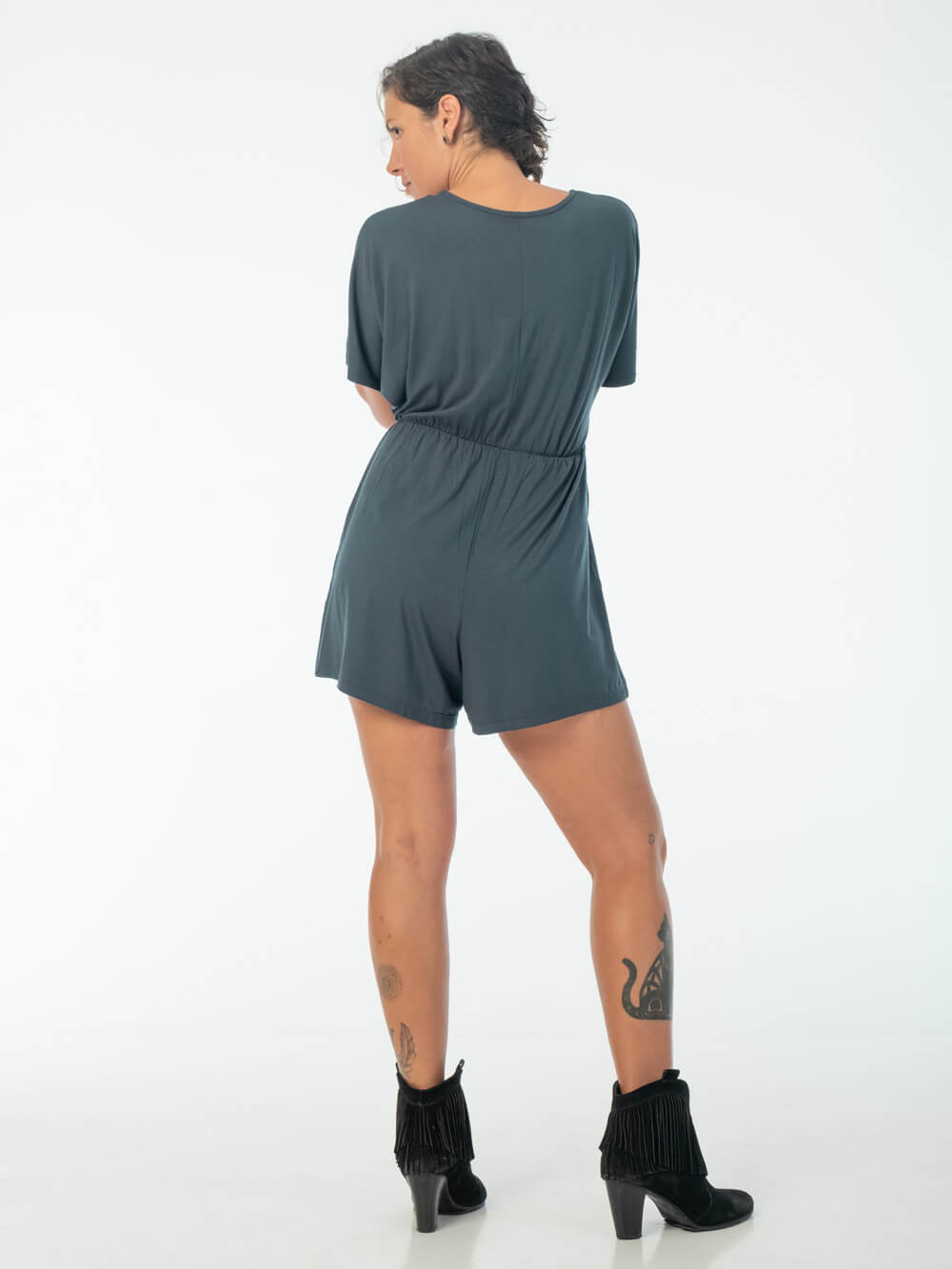 womens loose fit natural jersey teal one piece shortsie romper #color_teal