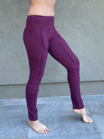 women's bamboo spandex purple pants with raised stitch details and 2 zipper pockets #color_jam