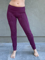 women's bamboo spandex purple pants with raised stitch details and 2 zipper pockets #color_jam