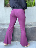 women's bamboo spandex full length purple pants with two front and back pockets #color_jam