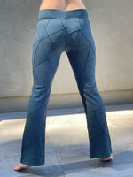 caraucci women's teal textured bamboo boot cut pants #color_teal
