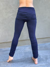 caraucci women's plant-based rayon lycra navy blue skirt over full length and capri leggings with ruched bottom #color_navy