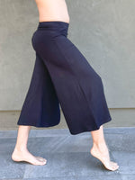 caraucci women's plant-based rayon jersey cropped black wide leg pants #color_black