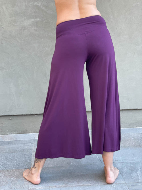 caraucci women's plant-based rayon jersey cropped purple wide leg pants #color_jam