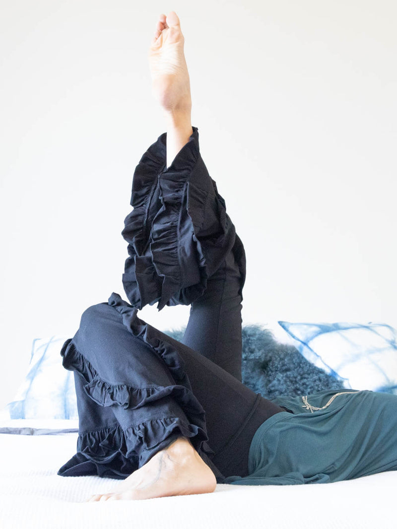 Ruffle Bloomer Capri, Flared Leg Yoga Pants in Dark Teal -  Canada