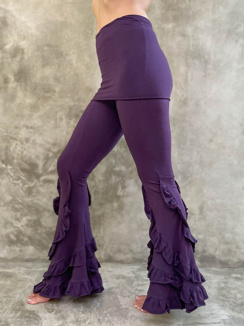 Flare Ruffle Pants in Plum, Women's Eco-Friendly Clothing