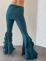 caraucci skirt over stretch flare ruffle pants in teal #color_teal