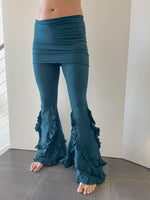 caraucci skirt over stretch flare ruffle pants in teal #color_teal