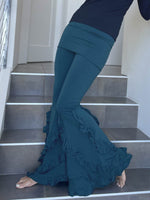 caraucci skirt over stretch flare ruffle pants in teal #color_teal