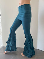 caraucci skirt over stretch flare ruffle pants in teal #color_teal