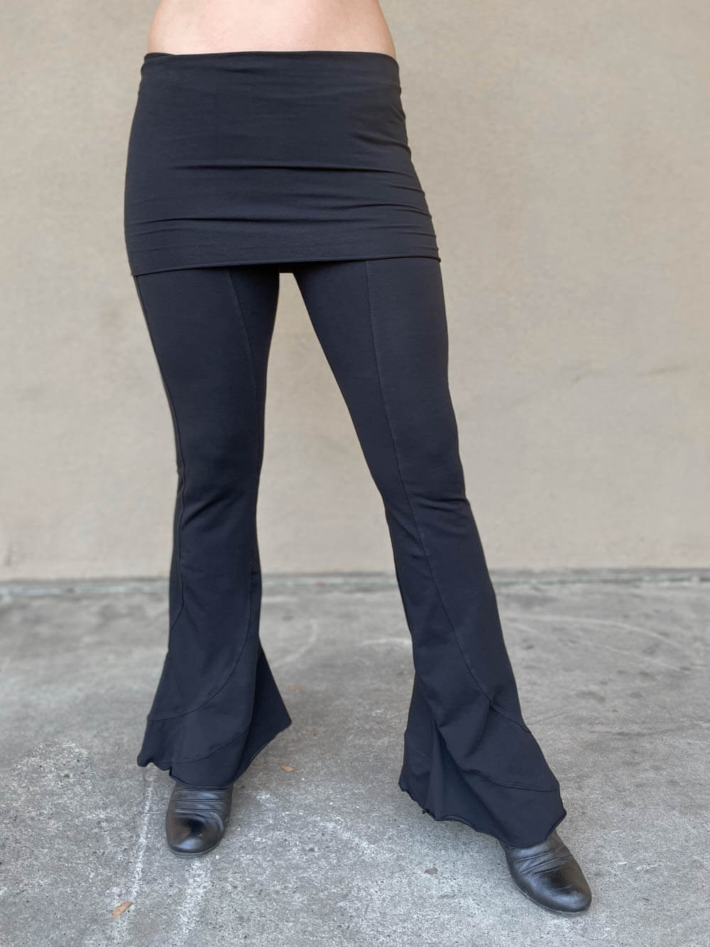 Organic Cotton Skirt Over Flare Leg Yoga Pant – Black