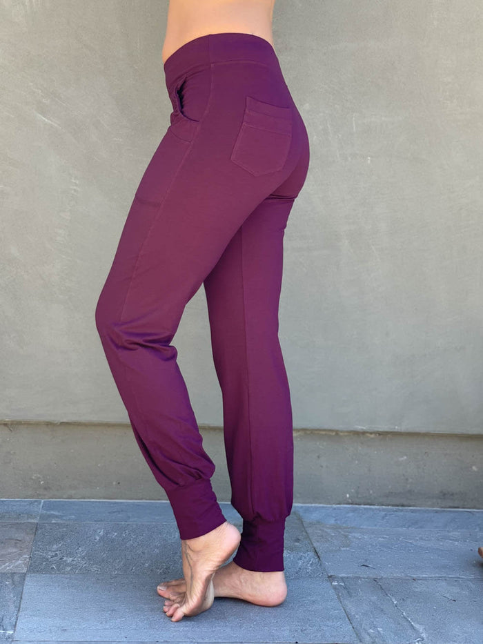 women's bamboo spandex purple jam jogger pants with two front pockets #color_jam