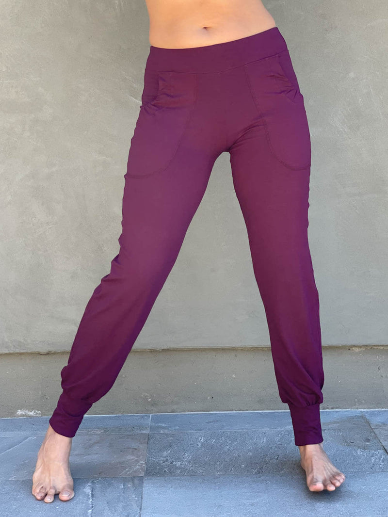 women's bamboo spandex purple jam jogger pants with two front pockets #color_jam