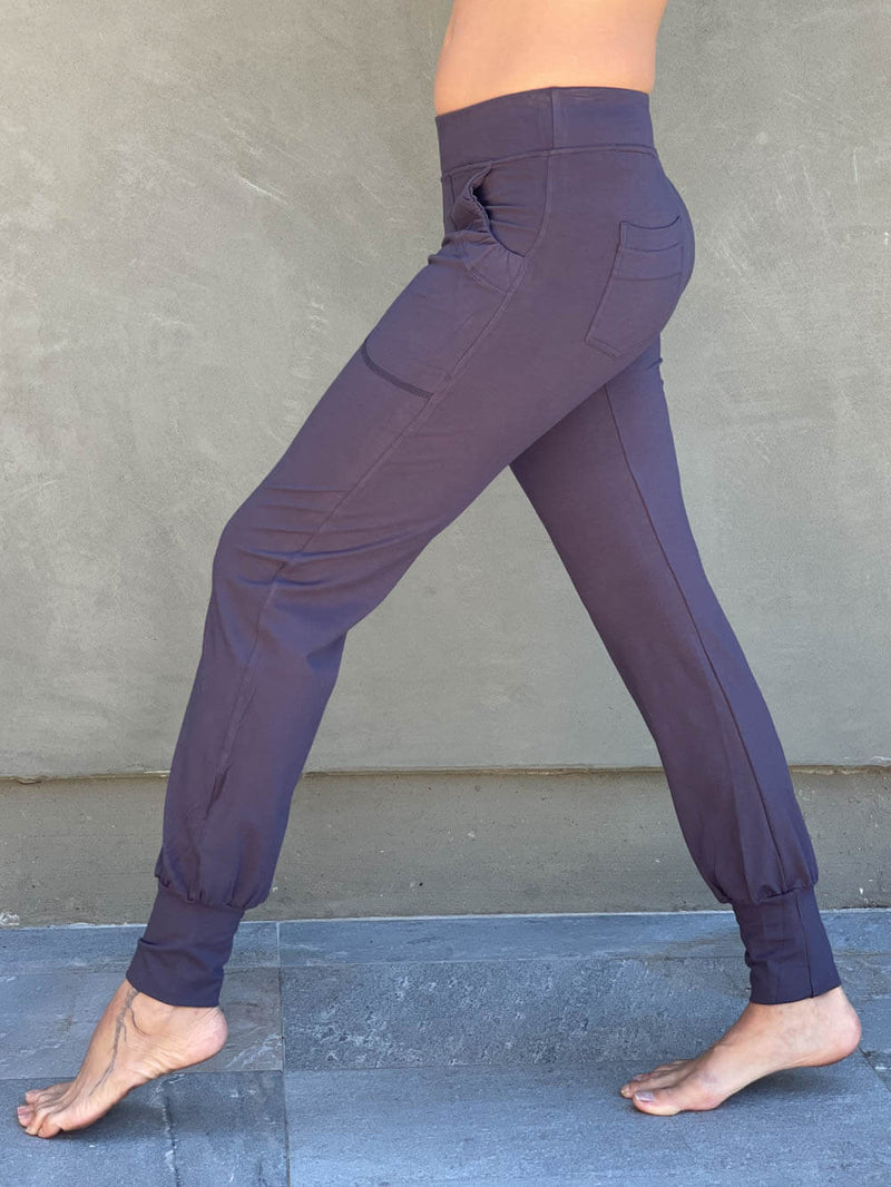 women's bamboo spandex steel grey jogger pants with two front pockets #color_steel