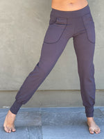 women's bamboo spandex steel grey jogger pants with two front pockets #color_steel