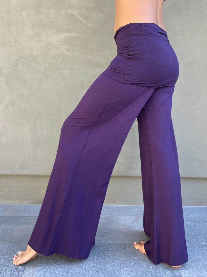 women's natural stretchy rayon jersey skirt-over flow pants #color_plum