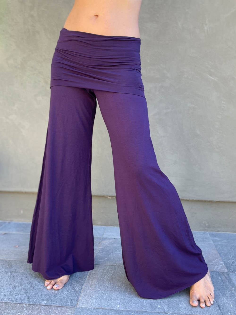 women's natural stretchy rayon jersey skirt-over flow pants #color_plum