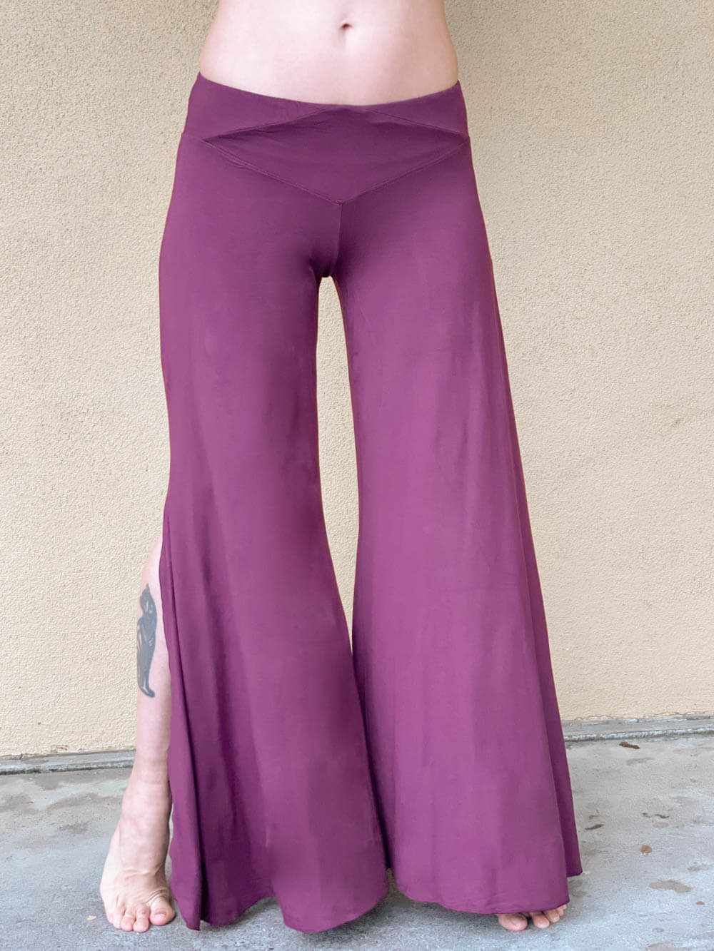 women's natural rayon jersey stretchy purple jam slit flow pants with elastic waistband #color_jam