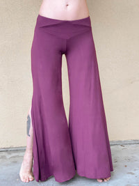 women's natural rayon jersey stretchy purple jam slit flow pants with elastic waistband #color_jam