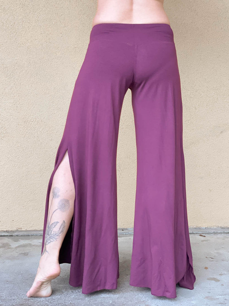 women's natural rayon jersey stretchy purple jam slit flow pants with elastic waistband #color_jam
