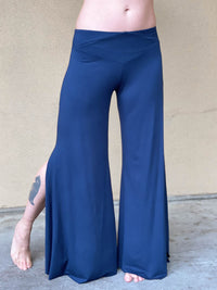 women's natural rayon jersey stretchy navy blue slit flow pants with elastic waistband #color_navy