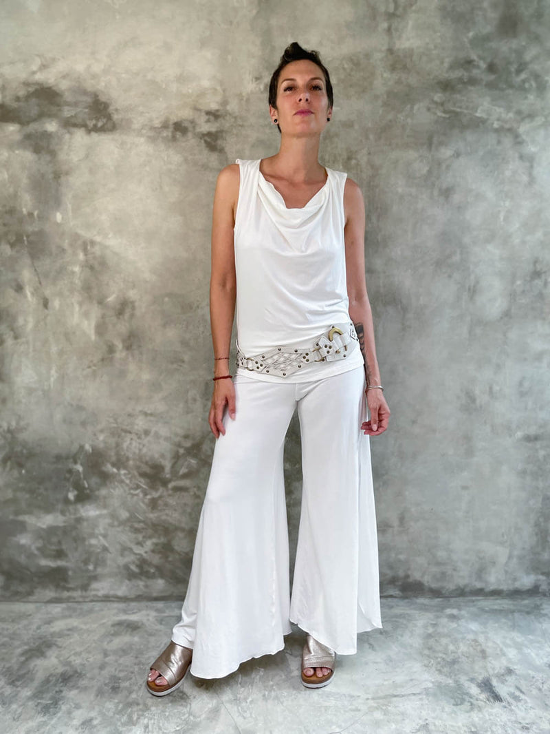 Buy Cuin - Women's White High Waist Bell Bottom Pants in Satin