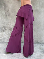 women's natural rayon jersey skirt-over purple wide leg pants with raised diagonal stitching #color_jam