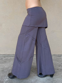 women's natural rayon jersey skirt over wide leg pants with raised diagonal stitching #color_steel